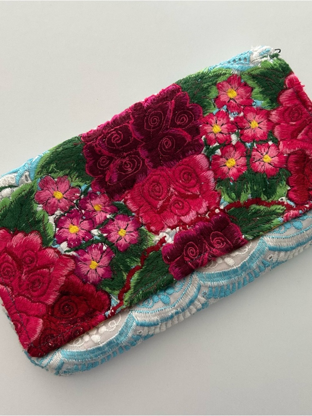 Handmade Floral Lace Embroidered Zip Fold Over Bag